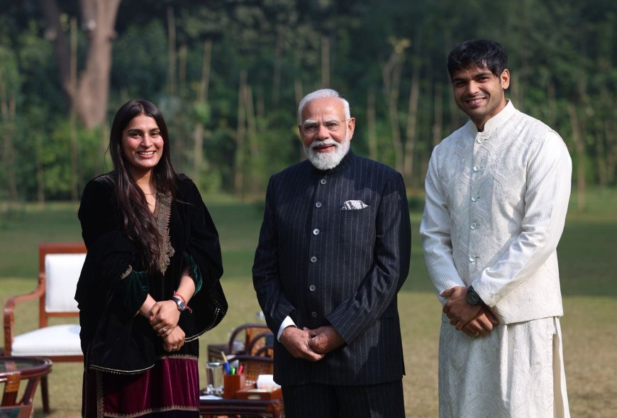 PM Modi hosts Olympic champion Neeraj Chopra and his wife Himani at official residence